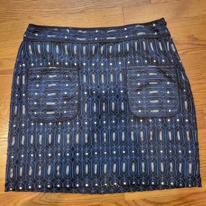 LOFT Navy & Black Geometric Skirt